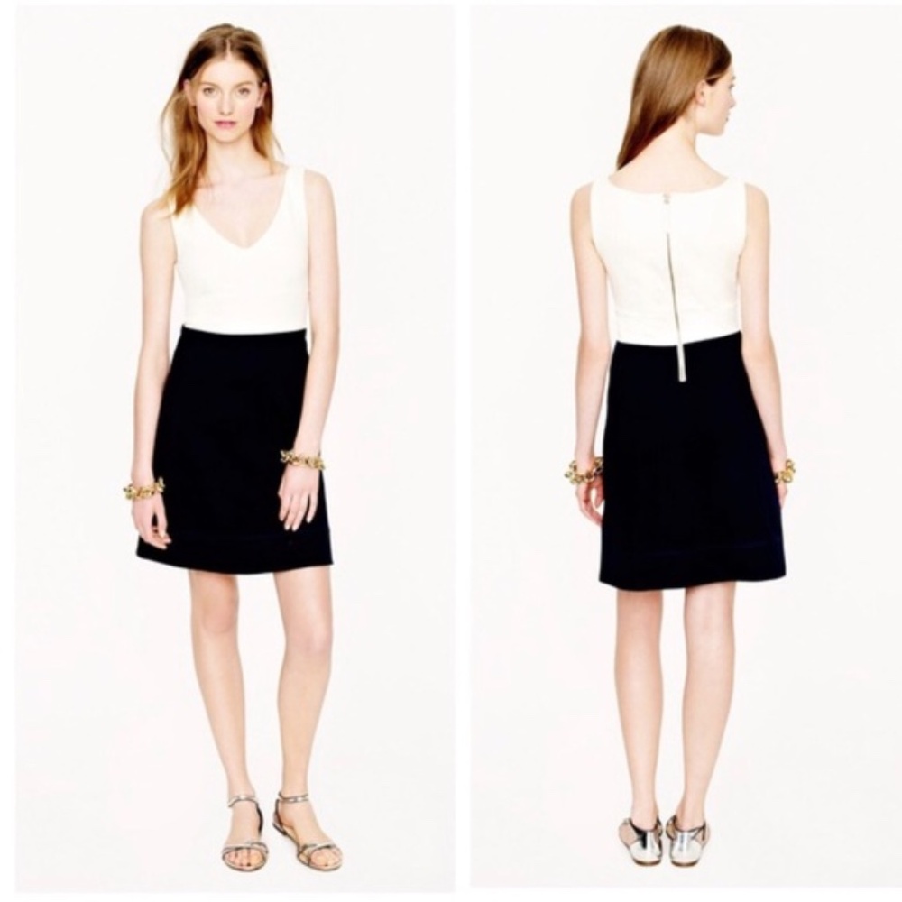 J. Crew Colorblock Sleeveless Ponte Fit & Flare, White and Black Dress